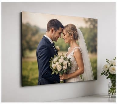 Wedding photograph printed on an aluminum panel